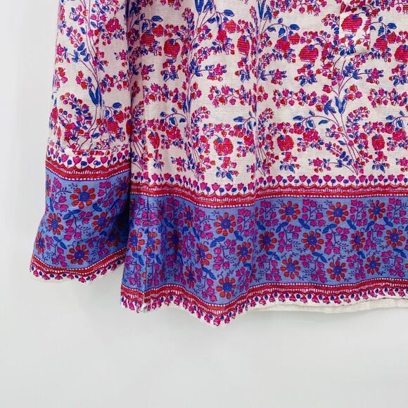 J. Crew Size XS Summery Metallic Thread Iris Block Print Tunic Top Pink & Blue - Picture 5 of 7